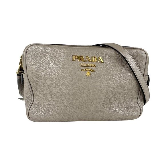 PRADA Gray Leather Shoulder Bag